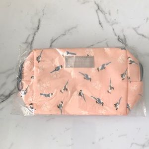 Peach travel cosmetic pouch grey birds new